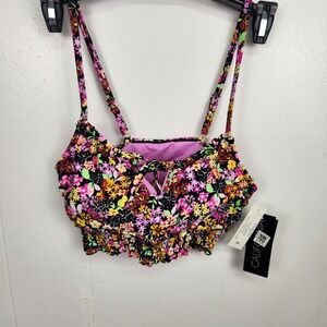 California Waves‎ Floral Smocked Crop Cami Top Sz M Multicolor NWT